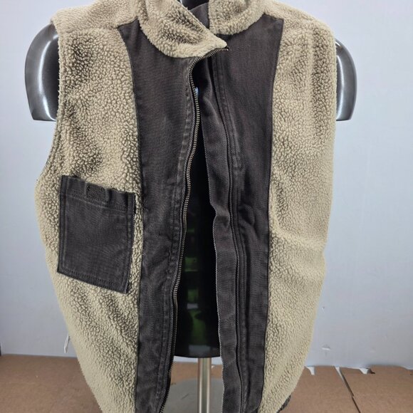 Wolverine Mens Canvas Vest Sherpa Lined Faded Brown Full Zip Size Large - Picture 9 of 10